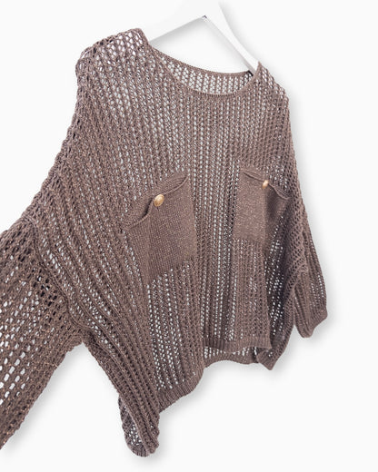 Häkel-Shirt mit Metallic-Effekt braun