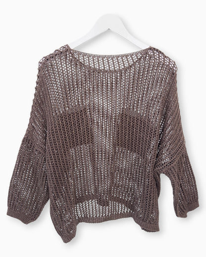 Häkel-Shirt mit Metallic-Effekt braun