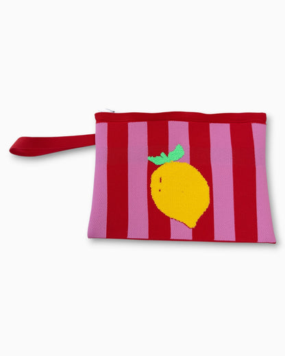 Täschchen mit Streifen und Zitronen-Motiv rot altrosa