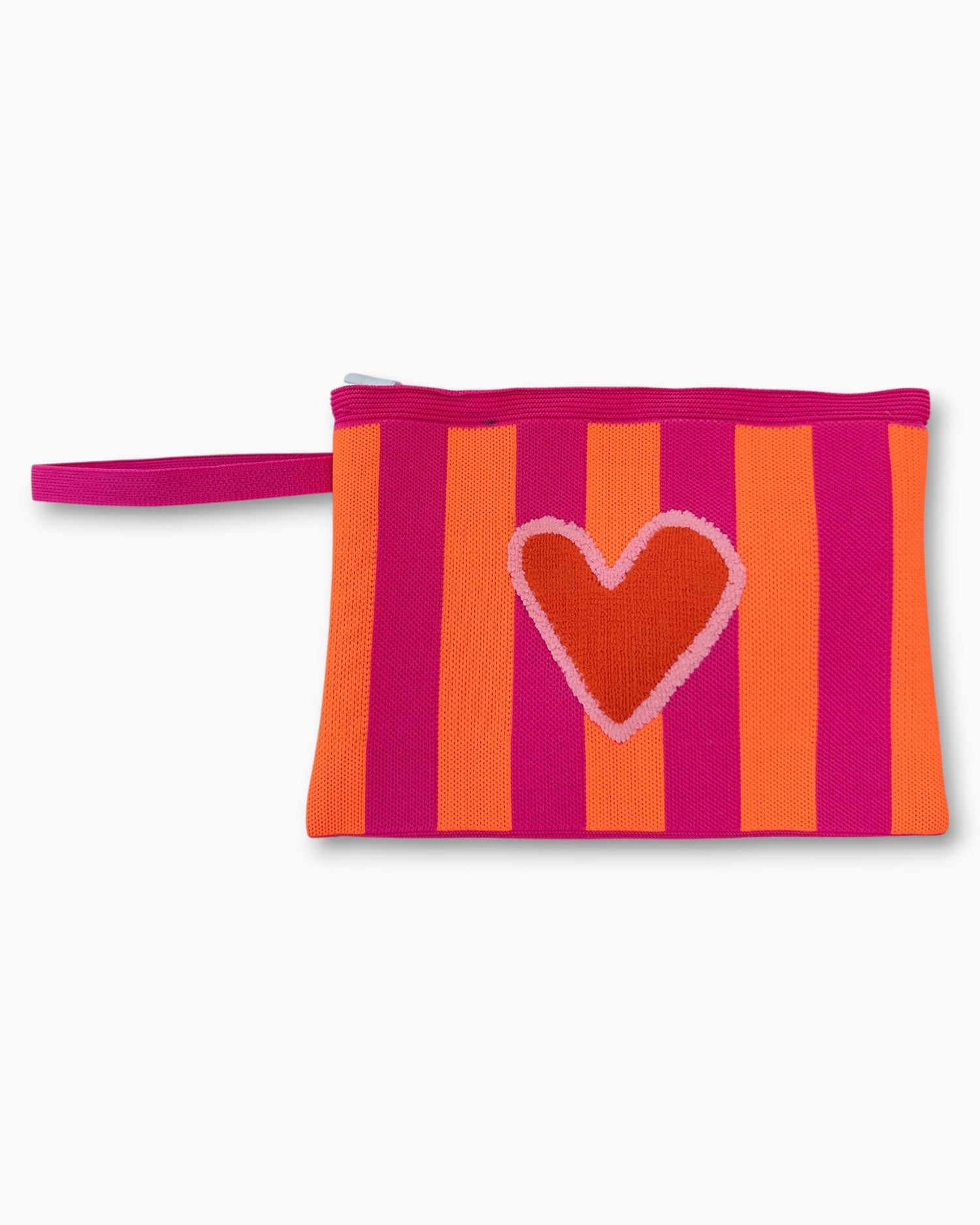 Täschchen mit Streifen und Herz-Motiv pink orange