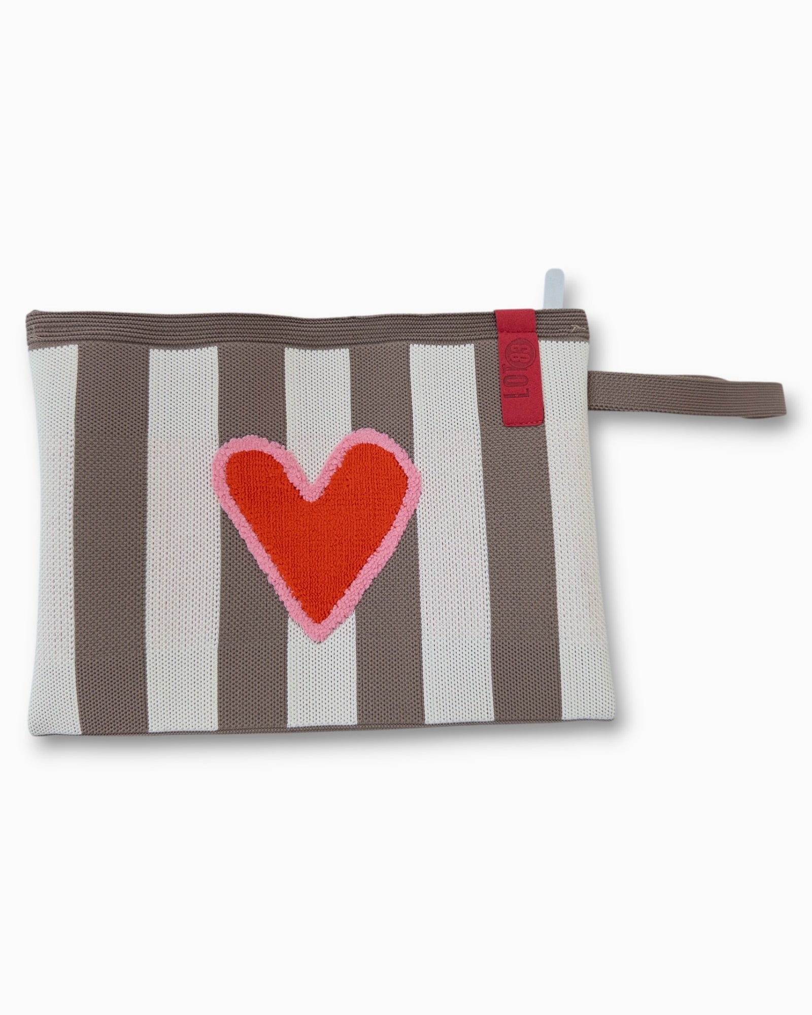 Täschchen mit Streifen und Herz-Motiv taupe creme