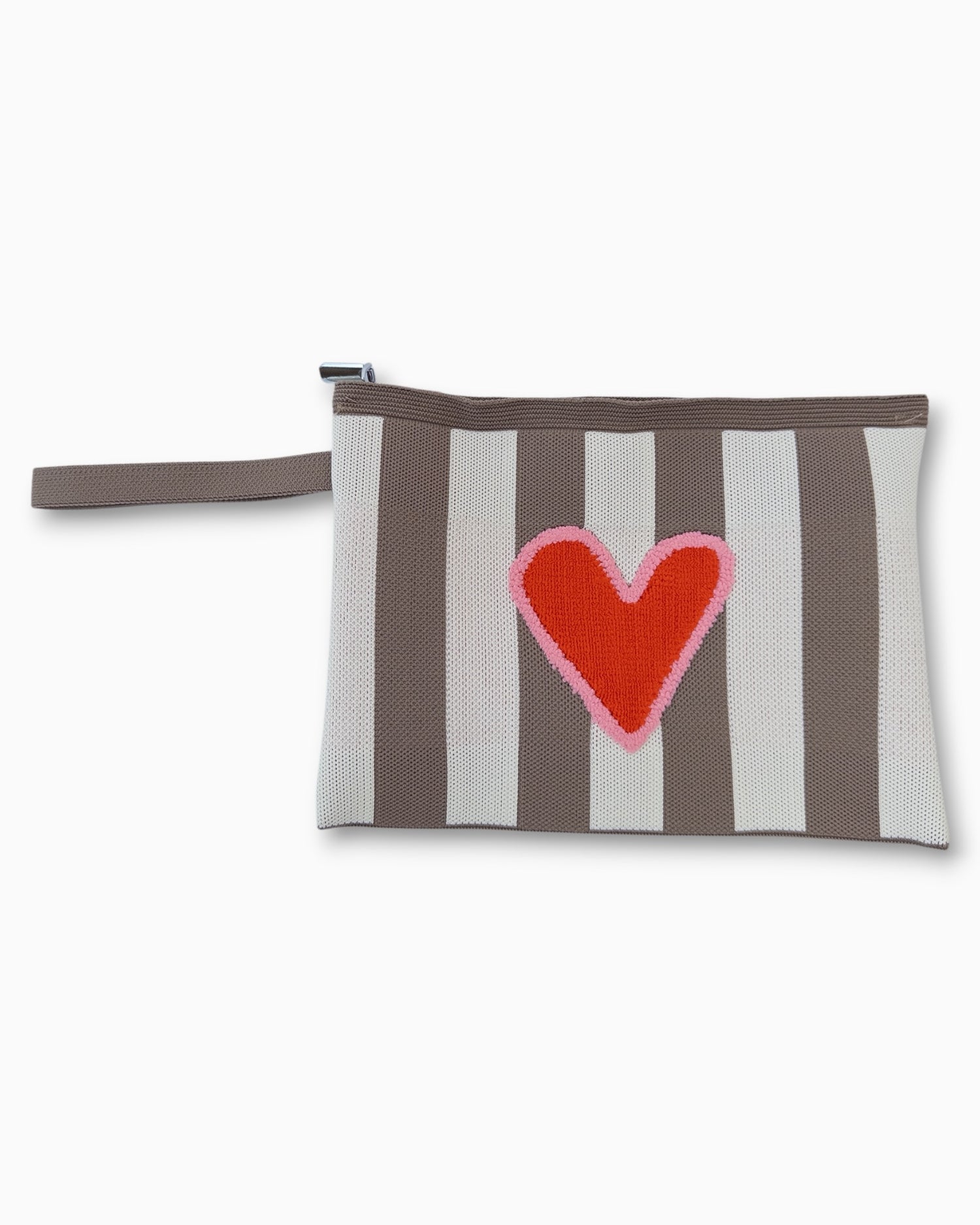 Täschchen mit Streifen und Herz-Motiv taupe creme