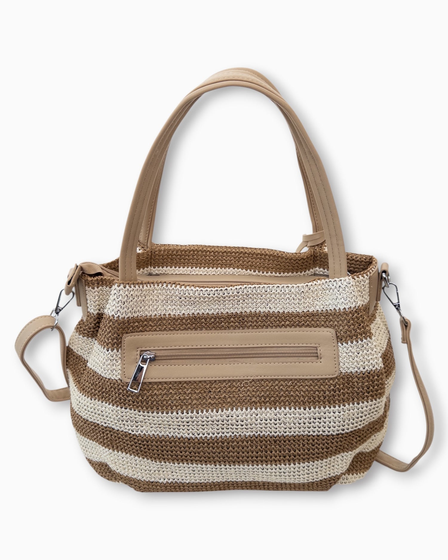 Handtasche mit Streifenmuster und Quaste camel creme