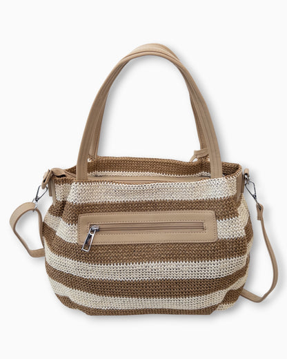 Handtasche mit Streifenmuster und Quaste camel creme
