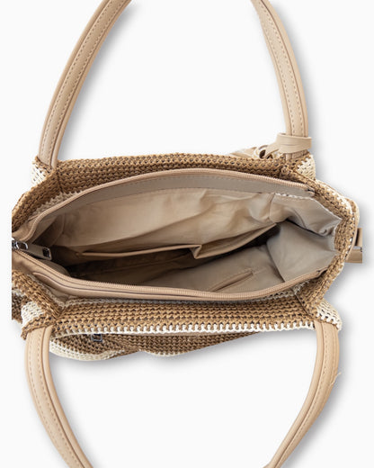 Handtasche mit Streifenmuster und Quaste camel creme