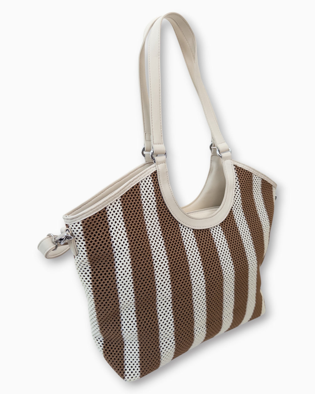 Handtasche mit Streifenmuster creme braun