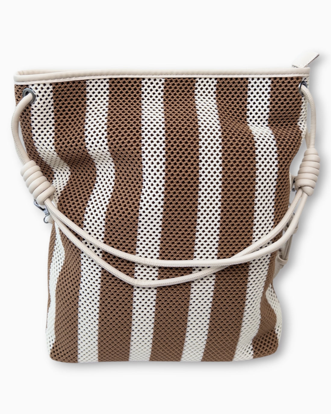 Shopper mit Streifenmuster und Netzstruktur creme braun