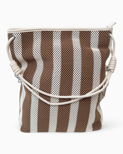 Shopper mit Streifenmuster und Netzstruktur creme braun