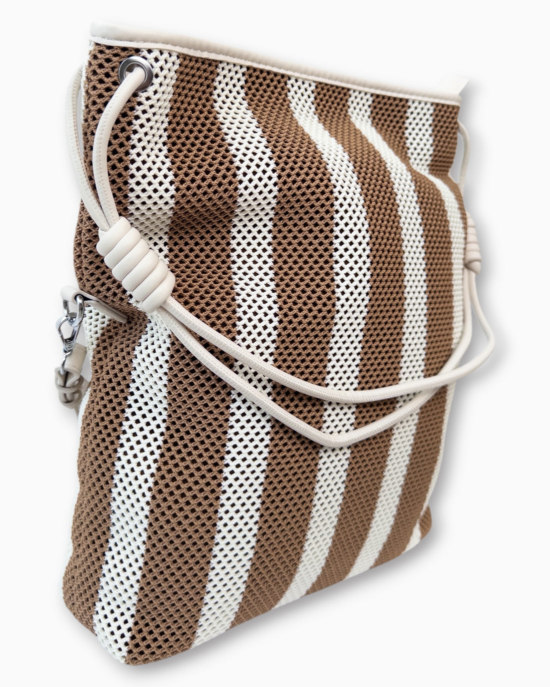 Shopper mit Streifenmuster und Netzstruktur creme braun