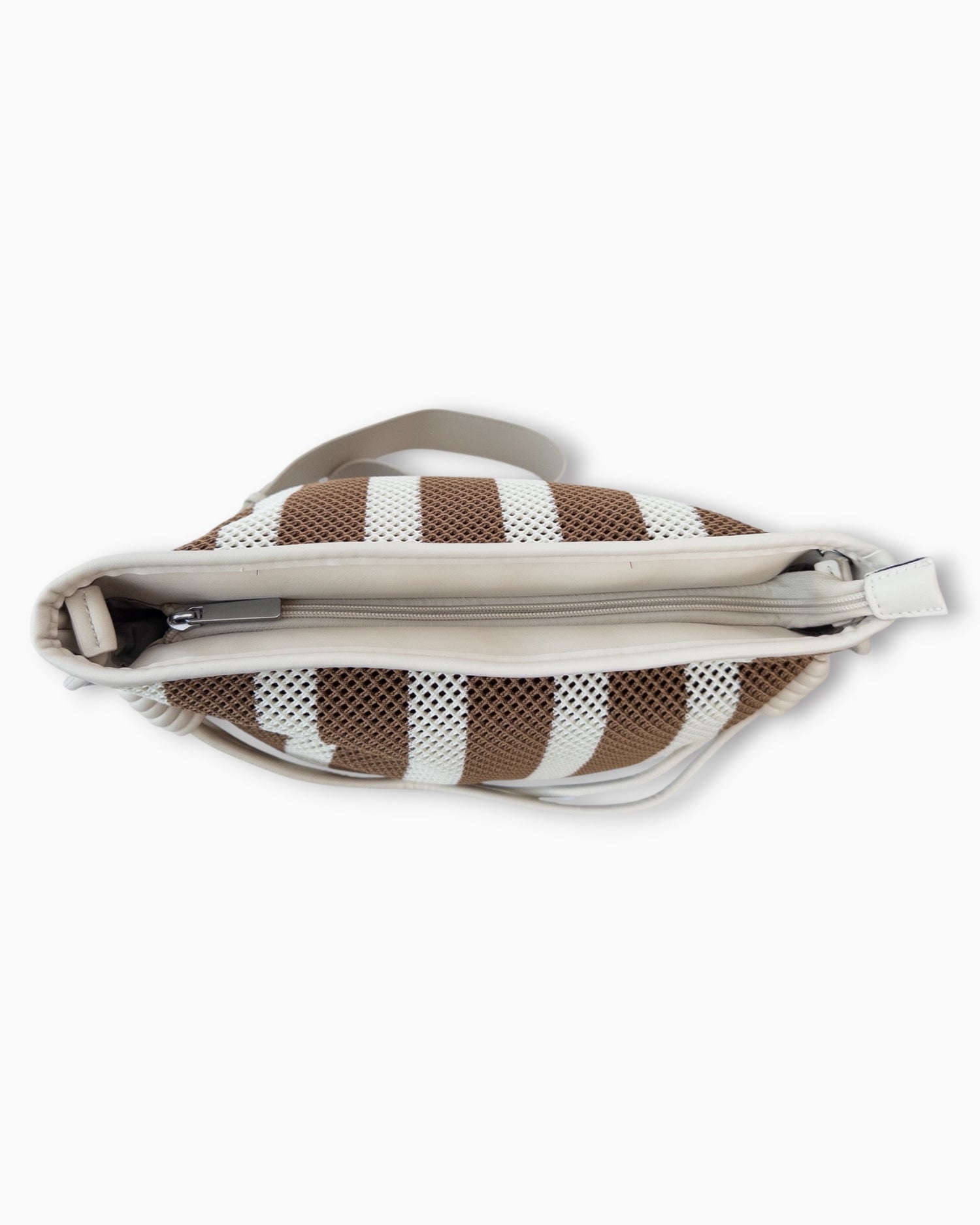 Shopper mit Streifenmuster und Netzstruktur creme braun