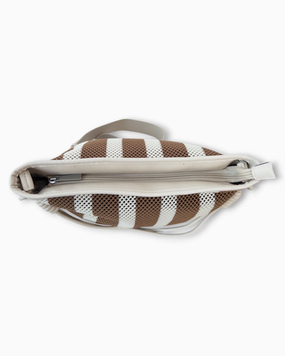 Shopper mit Streifenmuster und Netzstruktur creme braun