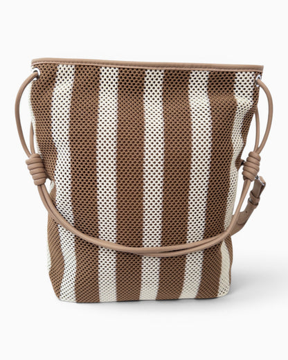 Shopper mit Streifenmuster und Netzstruktur camel braun creme