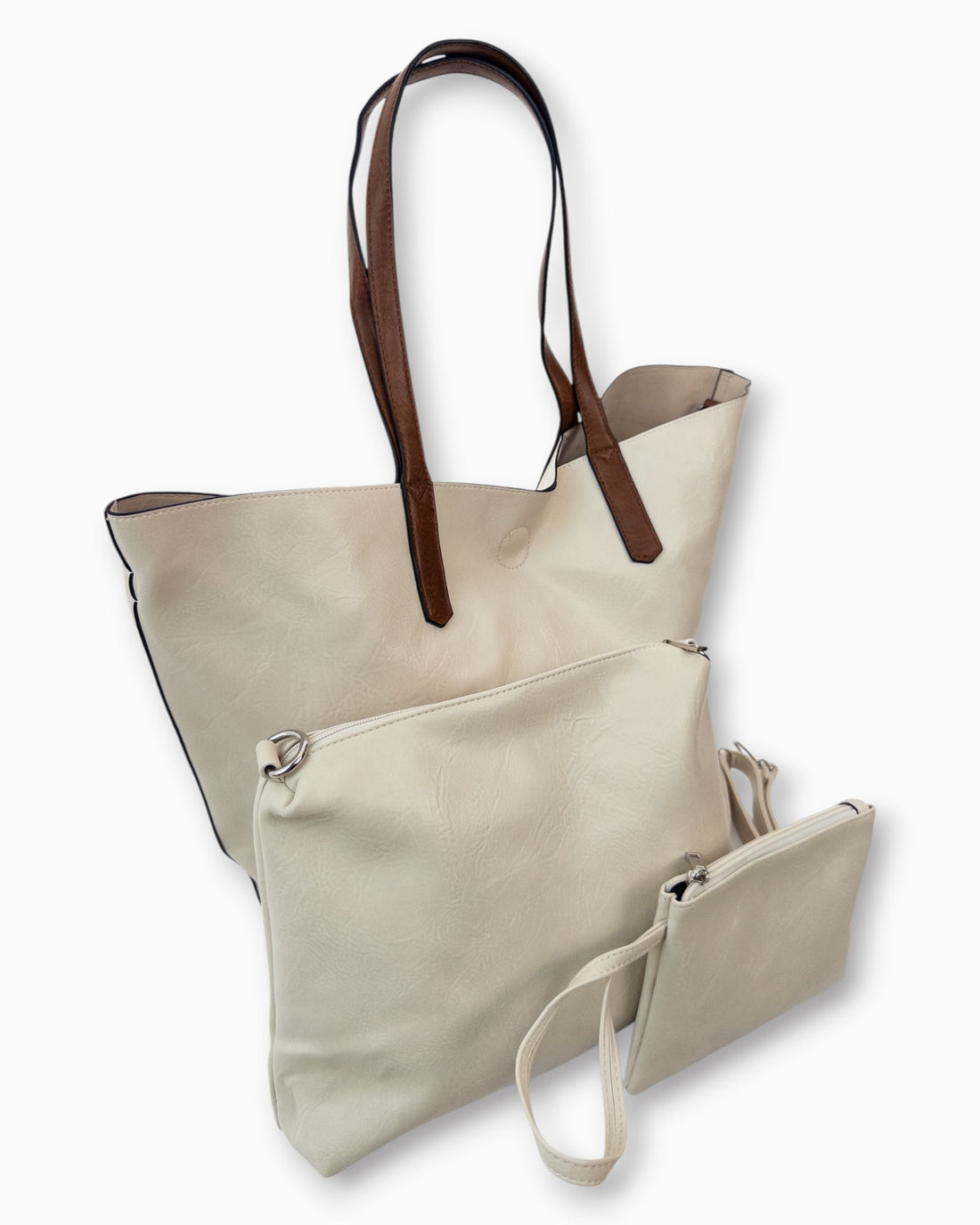 Handtaschen-Set 3-teilig mit Täschchen creme