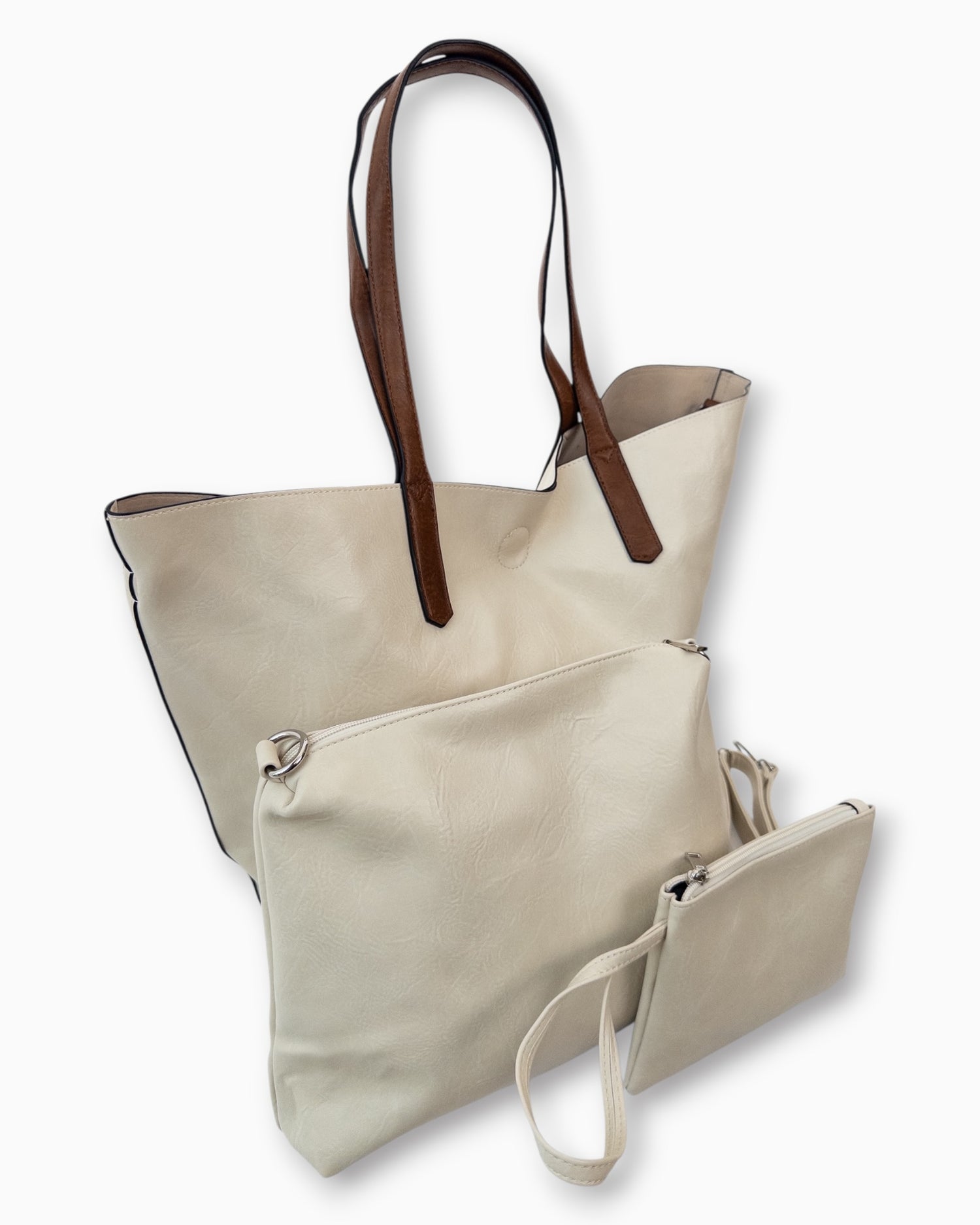 Handtaschen-Set 3-teilig mit Täschchen creme