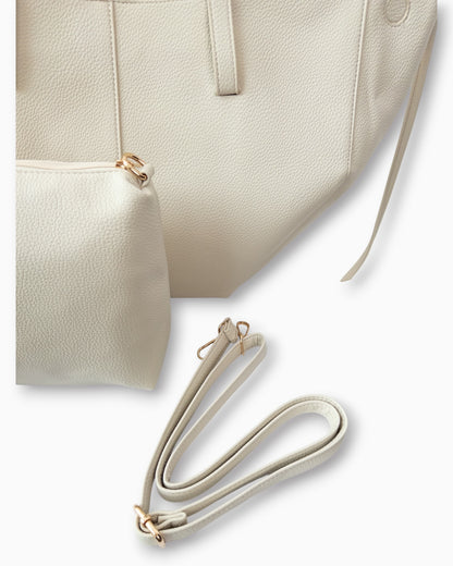 Handtaschen-Set mit herausnehmbarer Innentasche creme