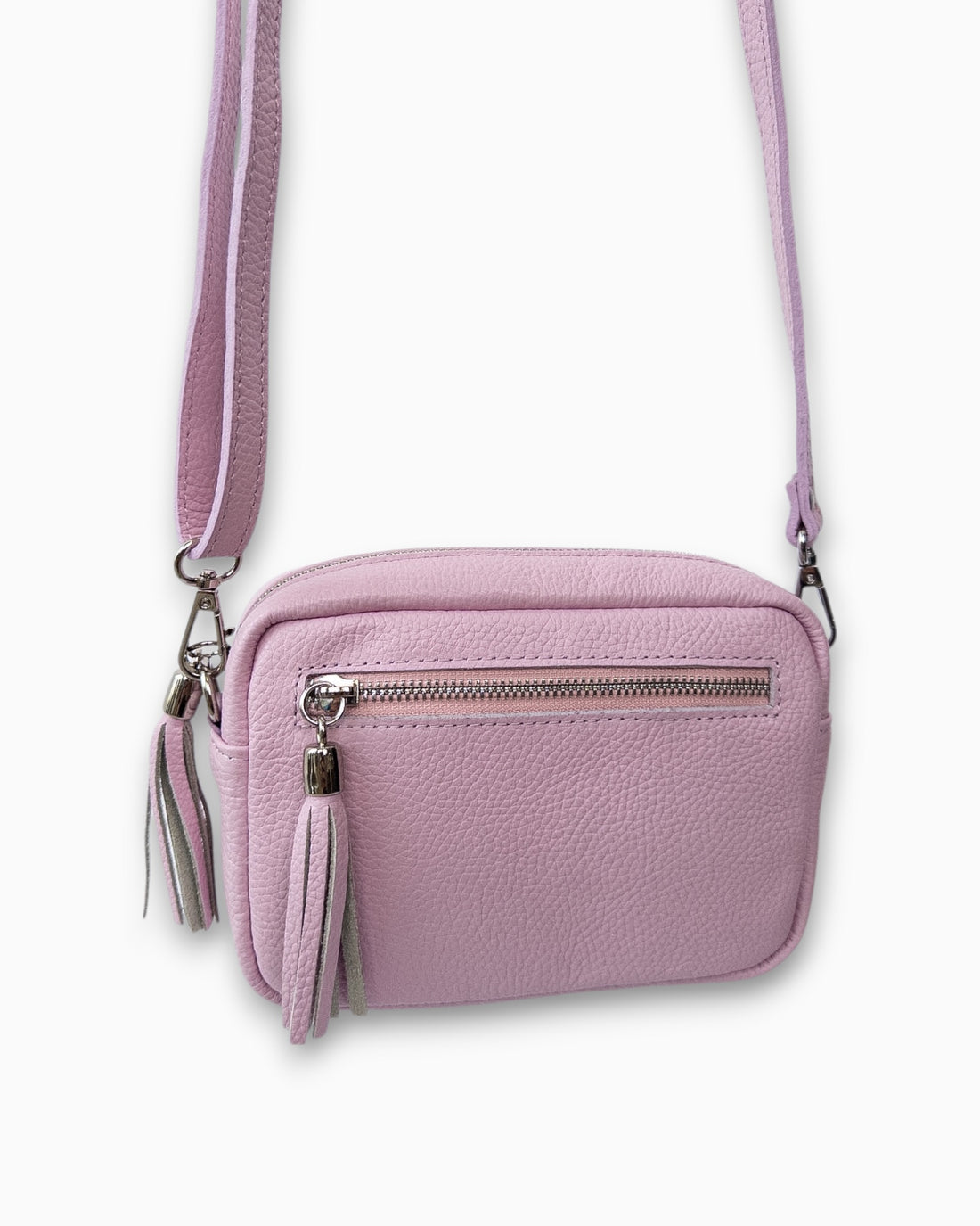 Leder-Umhängetasche mit Quasten rosa