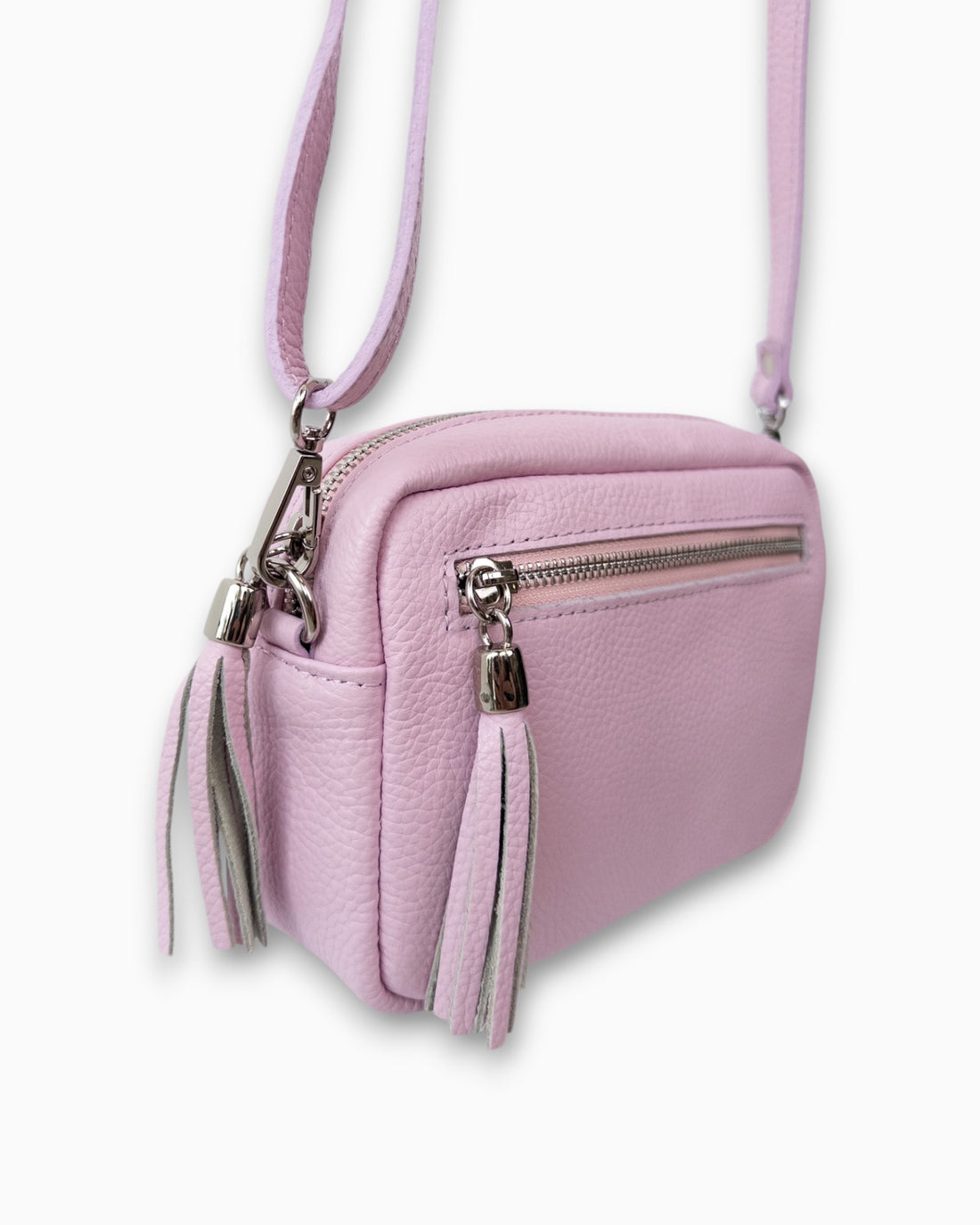 Leder-Umhängetasche mit Quasten rosa