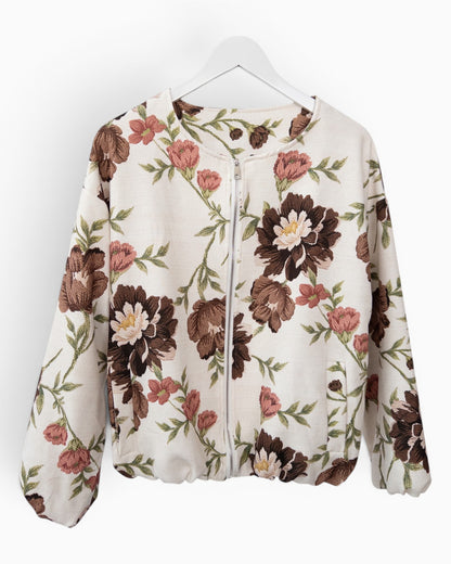 Blouson Jacke mit Blumenmuster creme