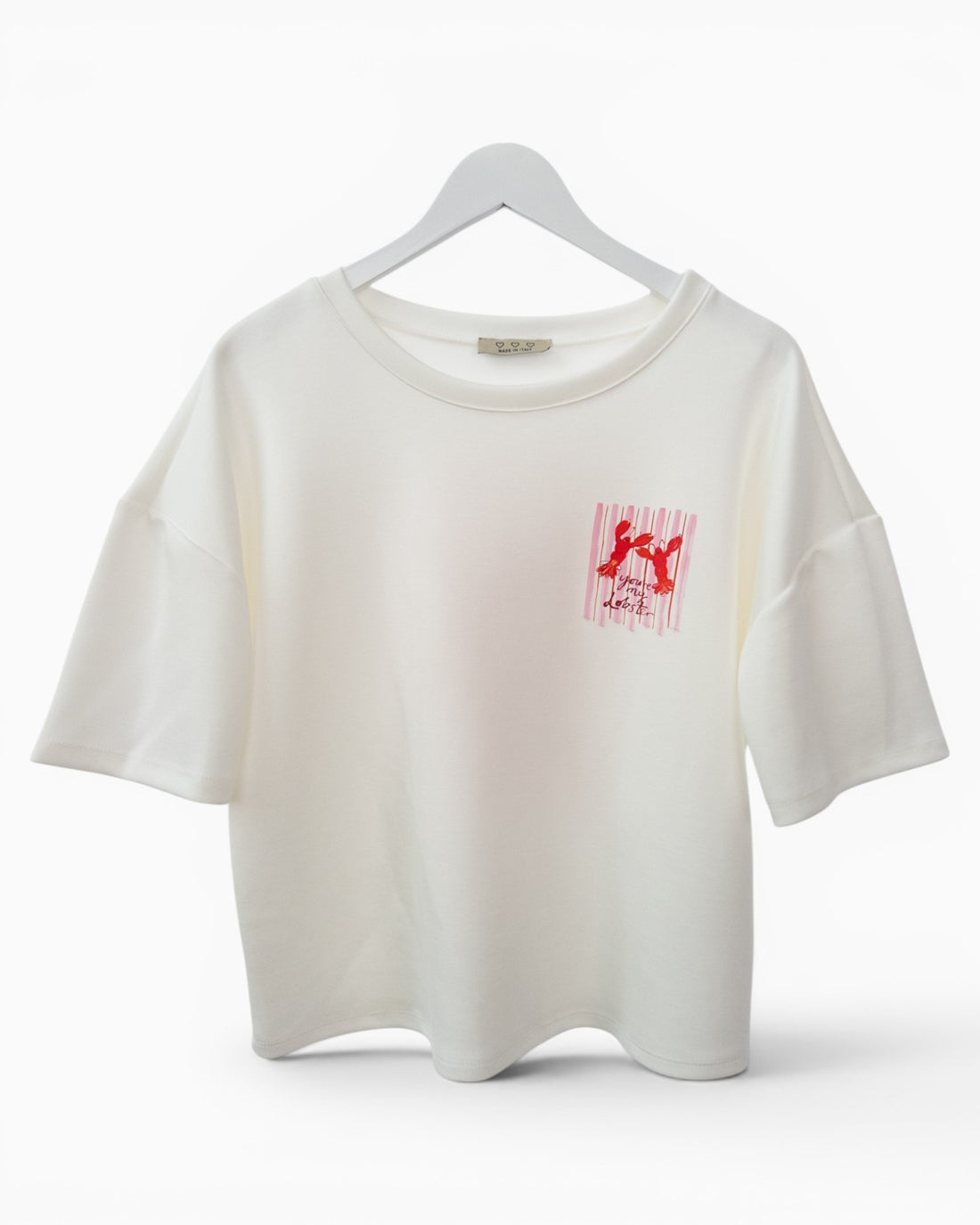 Shirt mit Hummermotiv und Rückendruck weiß