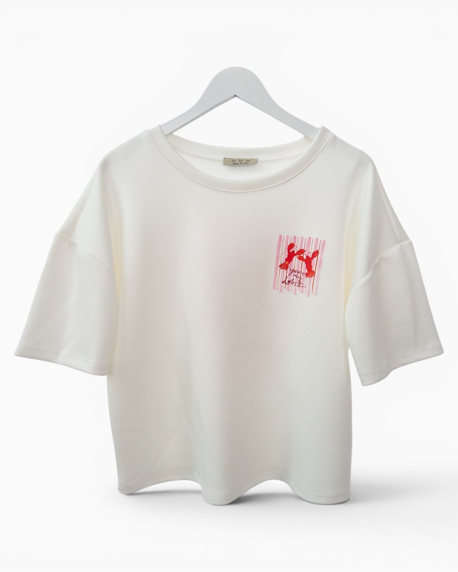 Shirt mit Hummermotiv und Rückendruck weiß