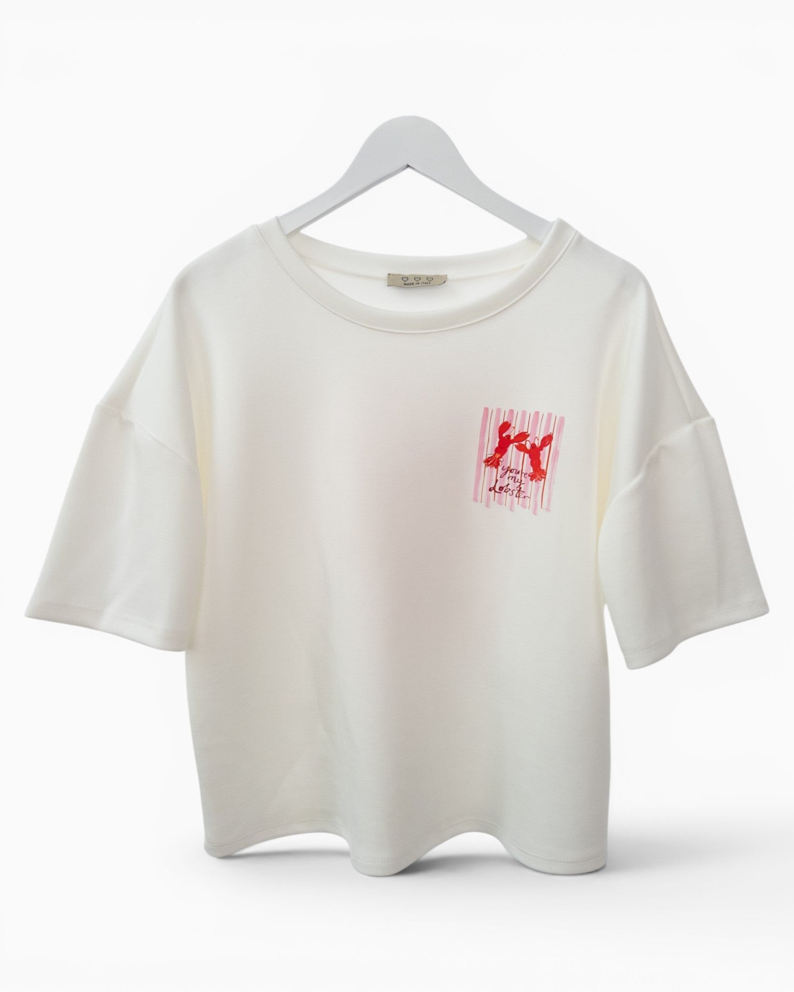 Shirt mit Hummermotiv und Rückendruck weiß