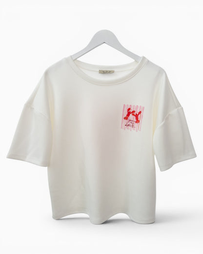 Shirt mit Hummermotiv und Rückendruck weiß