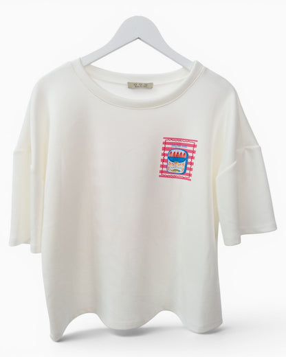 Shirt mit Sardinenmotiv und Rückendruck weiß