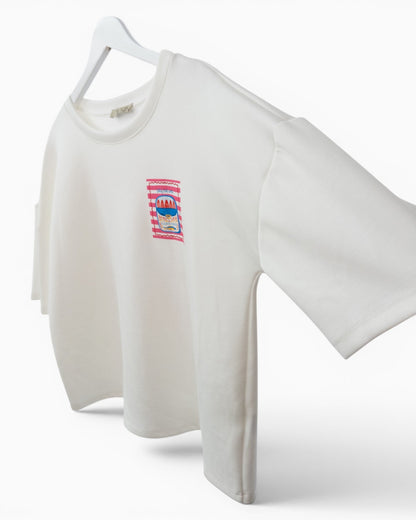 Shirt mit Sardinenmotiv und Rückendruck weiß