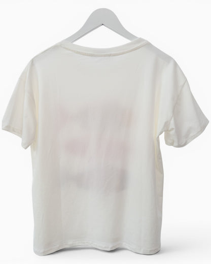 Shirt mit buntem Fischmotiv und Strassdetails weiß