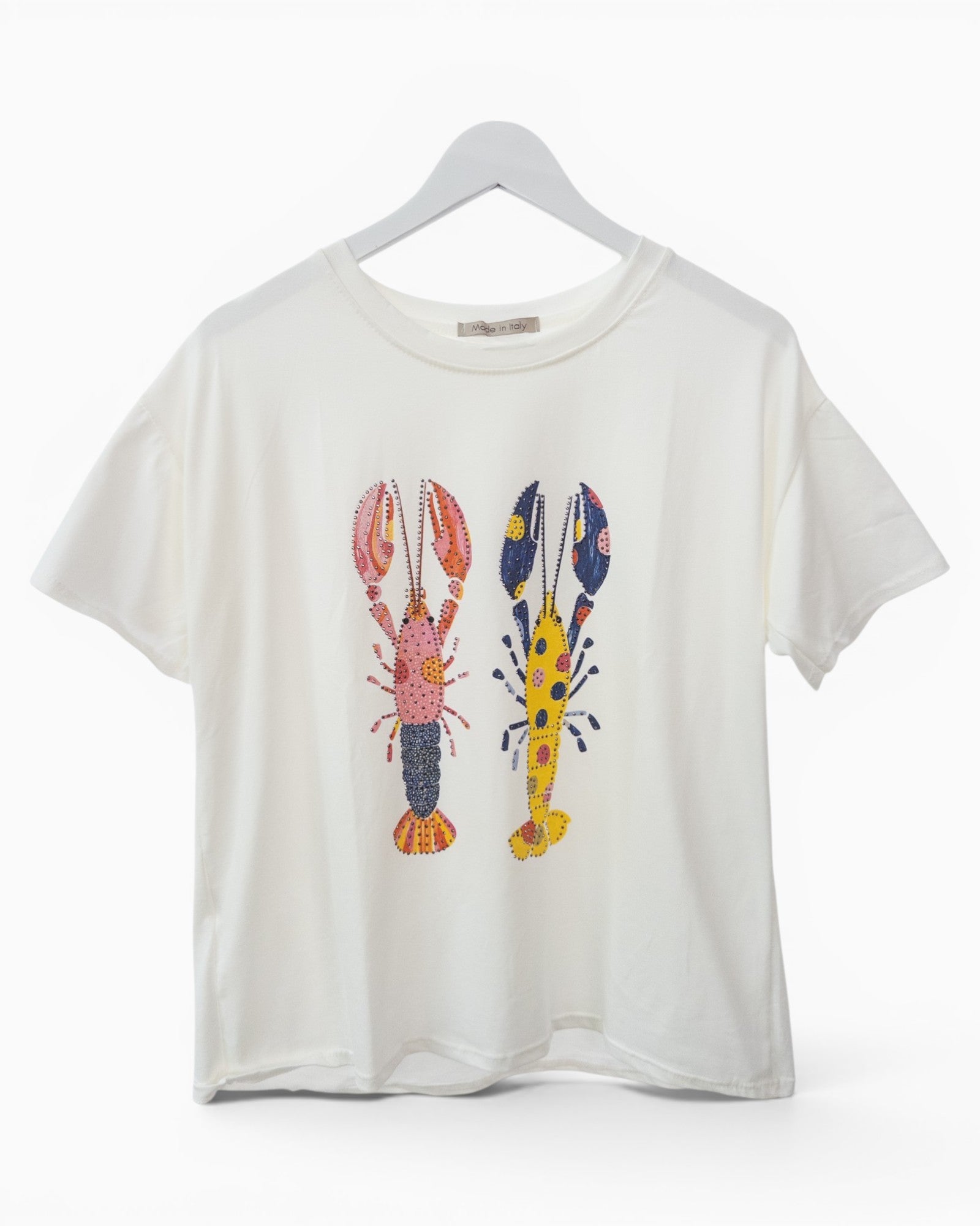 Shirt mit Hummermotiv und Strassdetails weiß