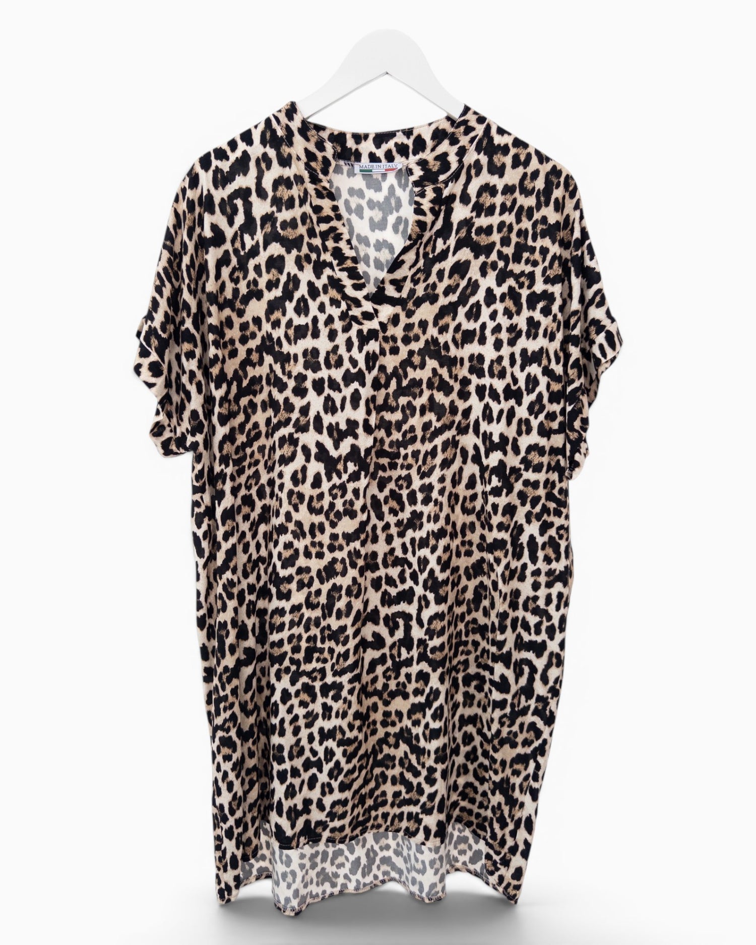 Leo Kleid mit V-Ausschnitt beige schwarz
