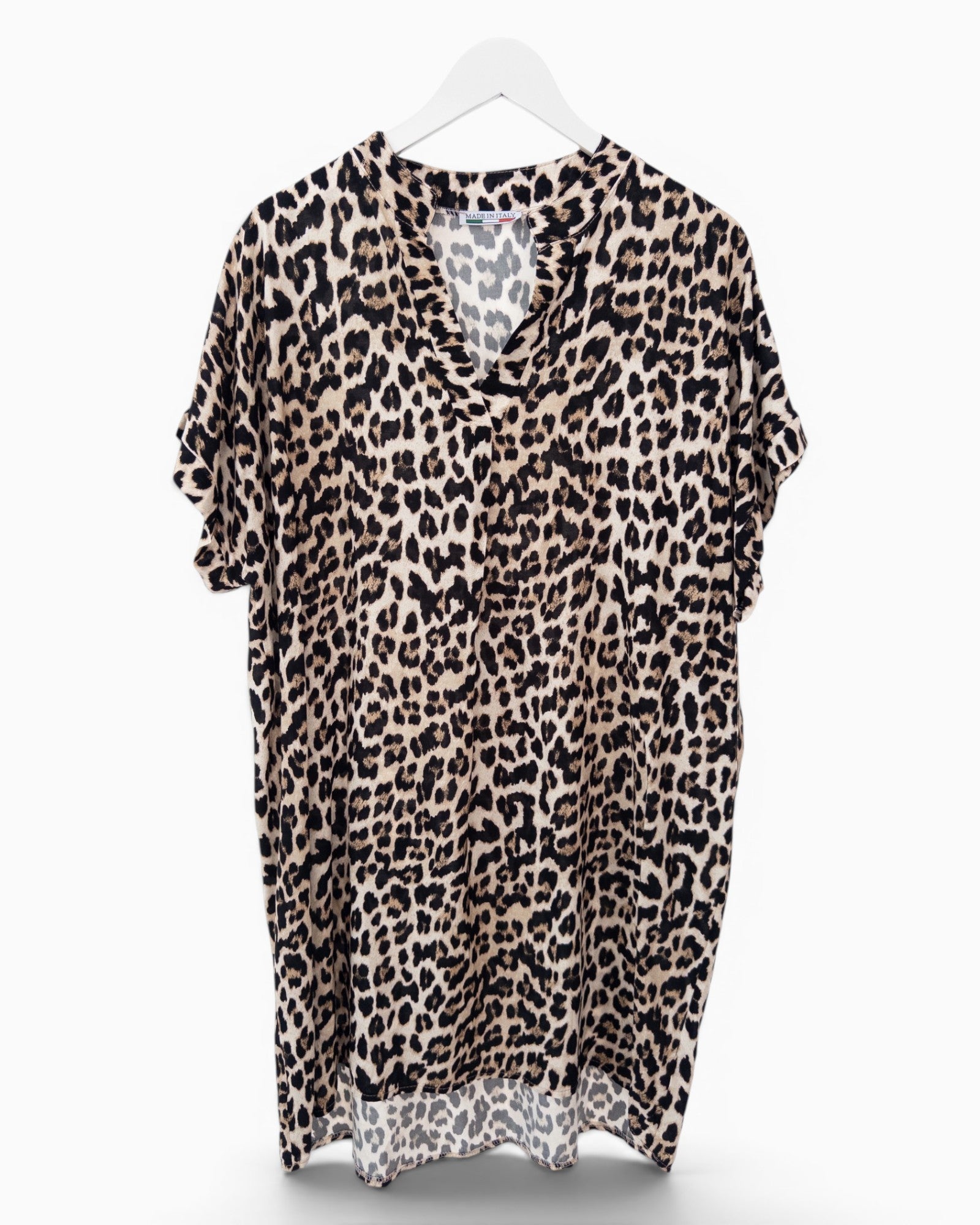 Leo Kleid mit V-Ausschnitt beige schwarz