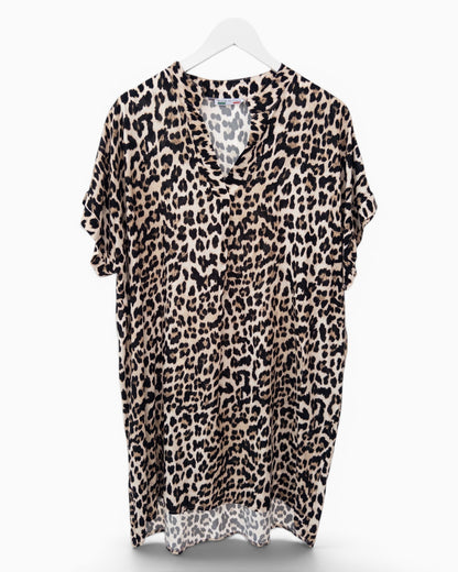 Leo Kleid mit V-Ausschnitt beige schwarz