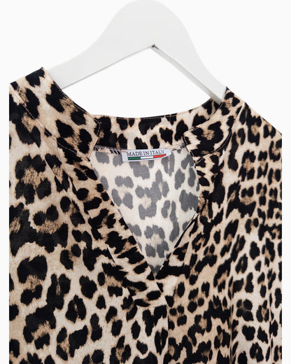 Leo Kleid mit V-Ausschnitt beige schwarz