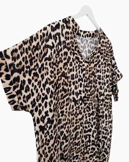 Leo Kleid mit V-Ausschnitt beige schwarz