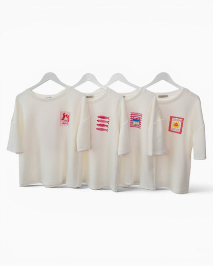 Shirt mit Sardinenmotiv und Rückendruck weiß