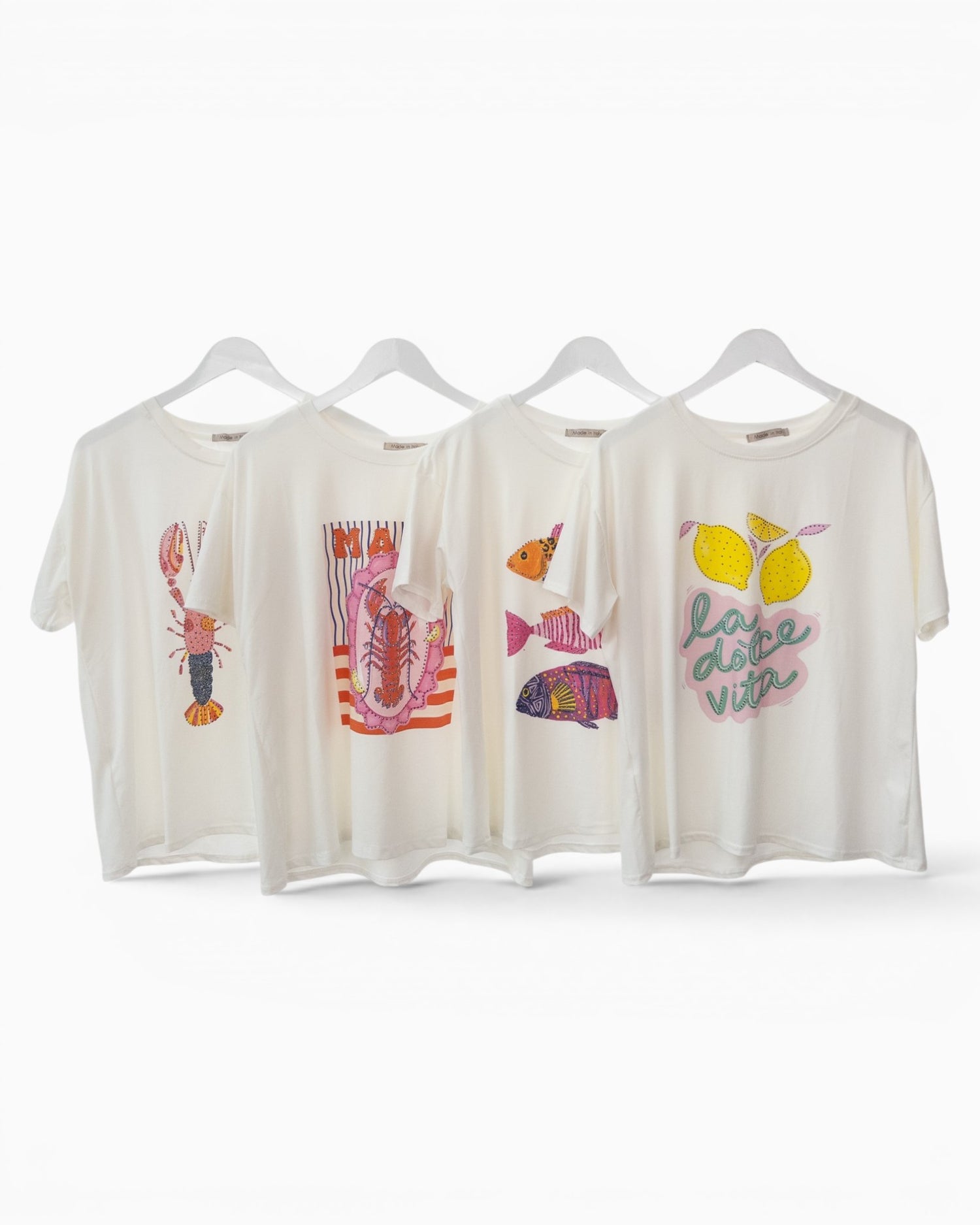 Shirt mit Zitronenmotiv und Strassdetails weiß