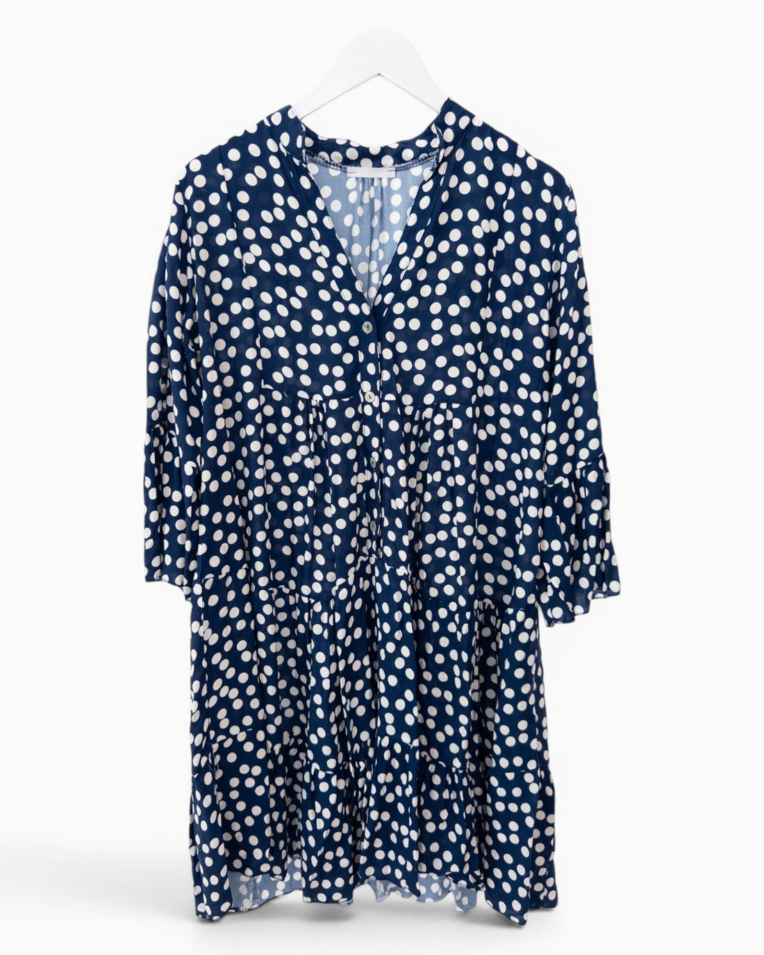 Kleid mit Punktemuster und Knopfleiste dunkelblau