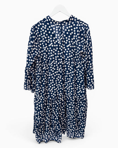 Kleid mit Punktemuster und Knopfleiste dunkelblau