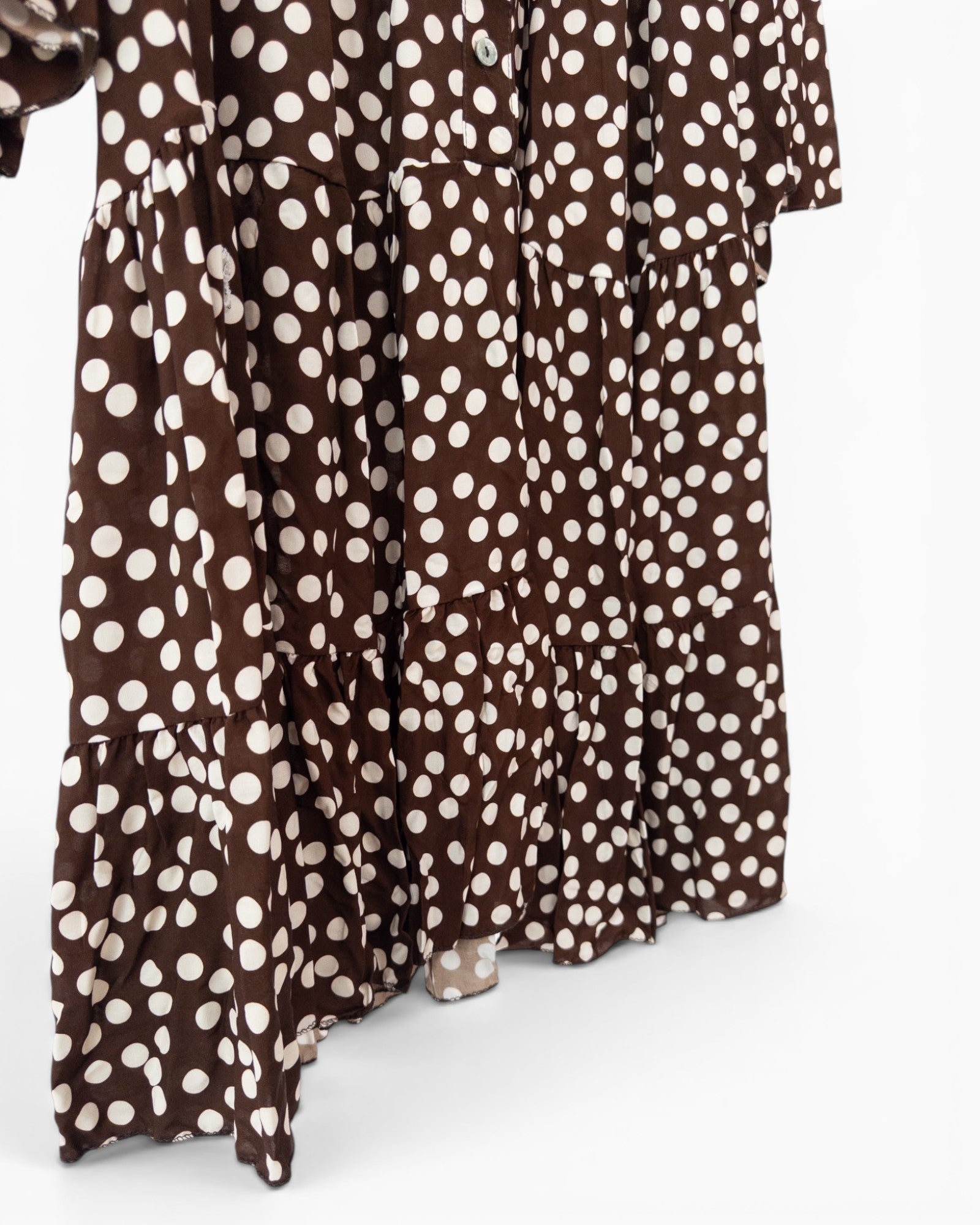 Kleid mit Punktemuster und Knopfleiste dunkelbraun
