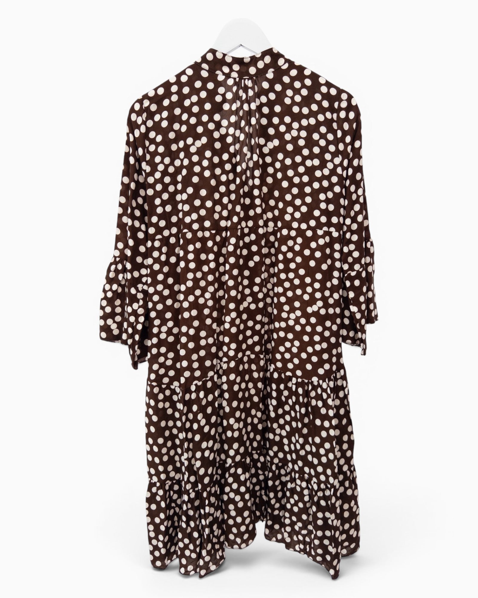 Kleid mit Punktemuster und Knopfleiste dunkelbraun