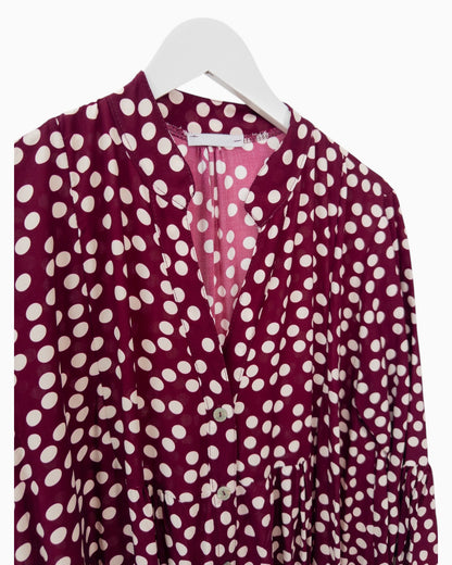 Kleid mit Punktemuster und Knopfleiste bordeaux