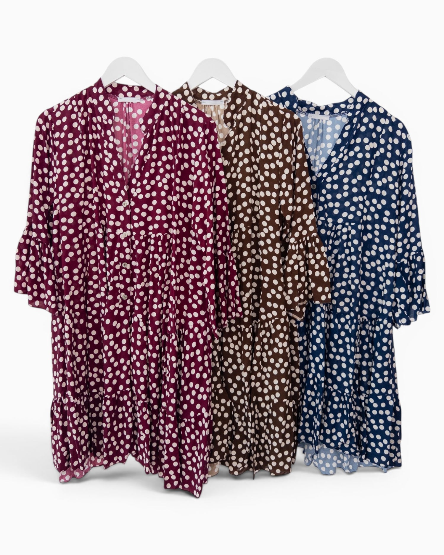 Kleid mit Punktemuster und Knopfleiste dunkelblau