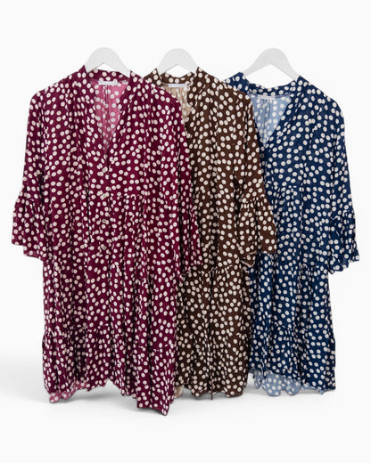 Kleid mit Punktemuster und Knopfleiste dunkelblau