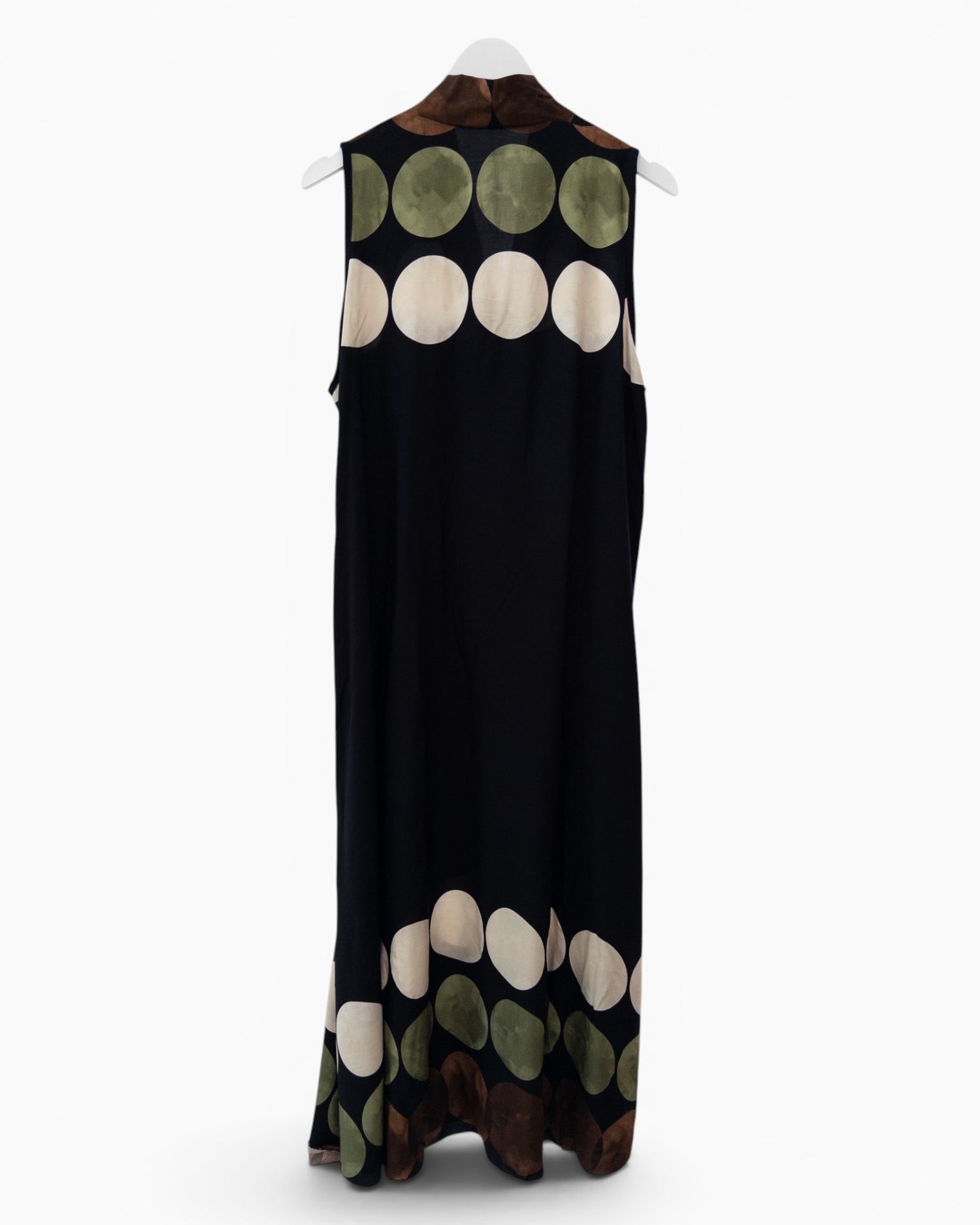 Ärmelloses Maxikleid mit großem Punktmuster schwarz