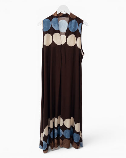 Ärmelloses Maxikleid mit großem Punktmuster dunkelbraun