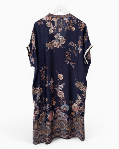 Sommerkleid mit Blumen Paisleymuster dunkelblau