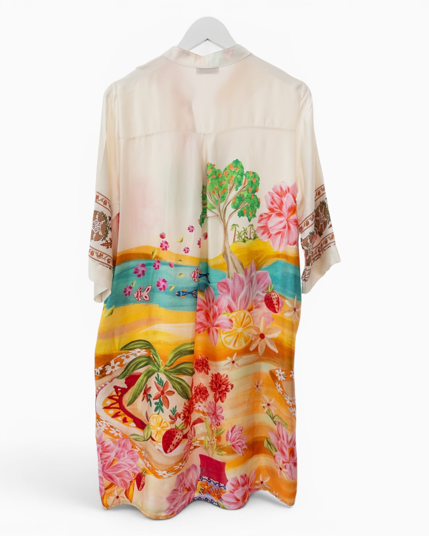 Kleid mit Blumenprint und V-Ausschnitt creme bunt