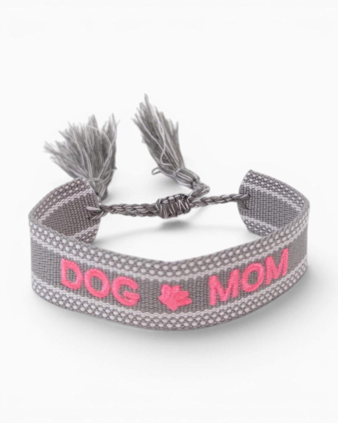 Armband Dog Mom mit Quasten grau