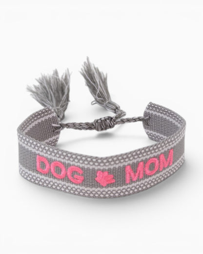 Armband Dog Mom mit Quasten grau